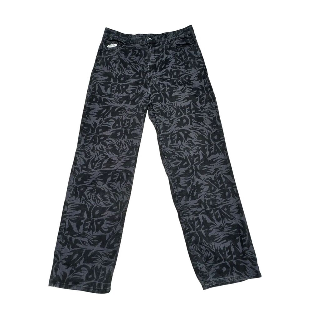 NO FEAR X HM FIRE‎ MONOGRAM RACING JEANS DENIM BAGGY SKATER GREY 4